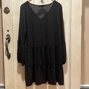 Sanctuary Black Long Sleeve Tiered Dress with dots
